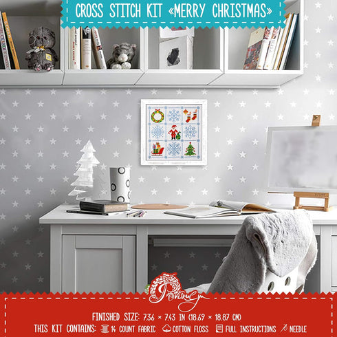 Povitrulya Counted Cross Stitch Kit 'Merry Christmas' - Easy-to-do Embroidery Sampler Set for The Christmas and New Year Holidays, Encouragement, ...