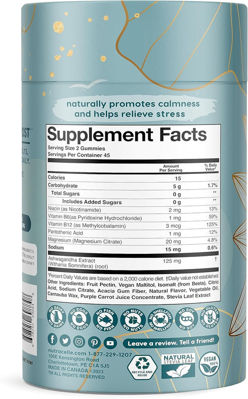 Nutracelle NUTRAMIN Mood Boost Multivitamin Gummy - Delicious & Yummy Anti-Stress Magnesium Ashwagandha Gummies + B Complex Vitamins - Sugar-Free,...