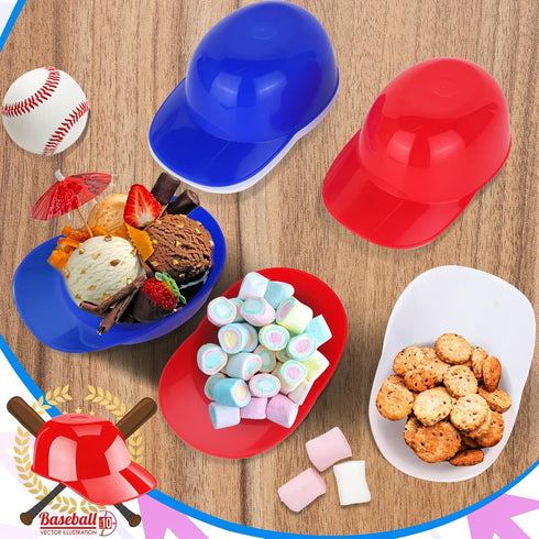 18PCS Mini Baseball Helmet Ice Cream Snack Bowl, 8 oz Helmets Plastic Baseball Cups, Kids Helmet Bowls, Mini Dessert Spoons Plastic Ice Cream Spoo...