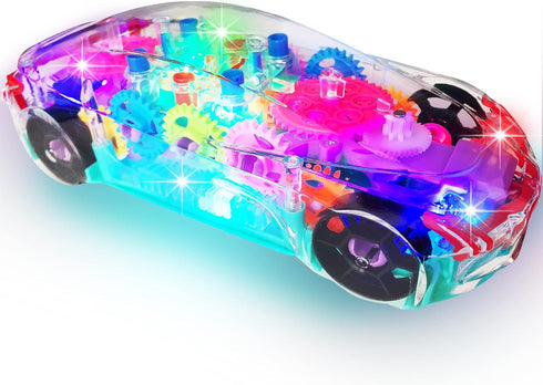 ArtCreativity Light Up Transparent Sensory Car Toy for Kids, 1PC, Bump and Go Toy Car with Colorful Moving Gears, Music, and LED Effects, Fun Educ...