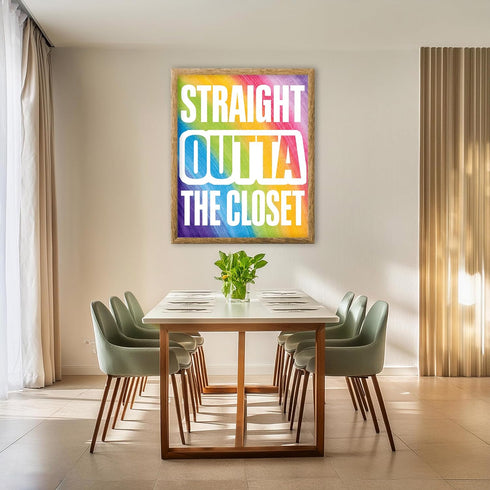 Posterizer 1 pcs-straight outa closet-fun rainbow colorful poster-Gay & LGBTQ Art-Typography Art-Gift for LGBTQ, Queer, Gay, Bi, Lesbian- UNFRAMED...