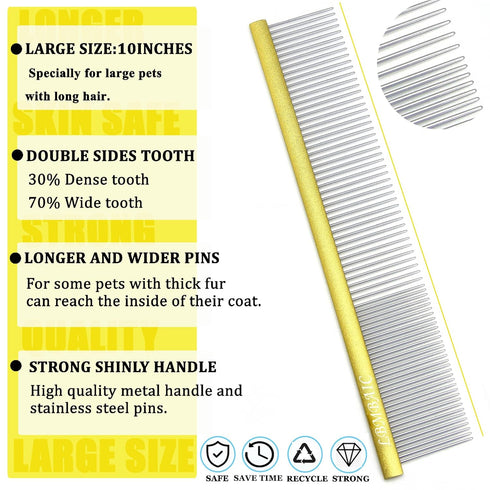 10inches Large Dog Grooming Comb for Shedding Matted Hair for Large Dogs Metal Dog Comb with Long Wide Tooth Comb for Poodles and Goldendoodles Re...
