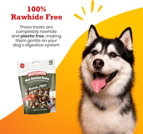 Beefeaters Dog Treats - Mini Knotted Bone Chicken Flavor 12ct | Rawhide Free Dog Foods | Real Chicken No Artificial Flavors | Digestion-Friendly, ...