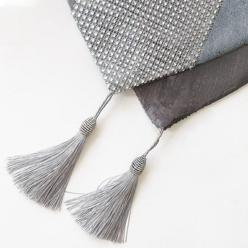 HeMiaor 33x180cm Diamante Strip and Tassels Table Runner with Sequin for Spring Wedding Birthday Baby Shower Romantic Date(Bluish Grey, 13"x72")...