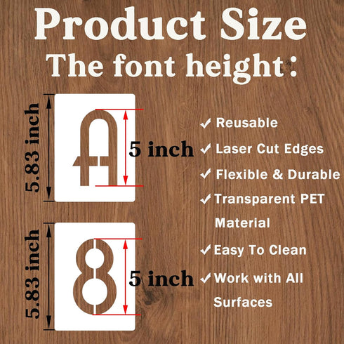 5 Inch Letter Stencils and Numbers, 42 Pcs Alphabet Drawing Stencils, Reusable Plastic Craft Templates for Painting on Wood, Wall, Fabric, Rock, S...