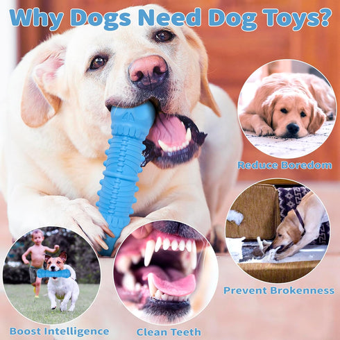 Durable Squeaky Dog Toys for Aggressive Chewers – Tough Rubber Teething Toy for Puppy, Indestructible Super Chew Toy for Medium & Large Breeds, Gr...