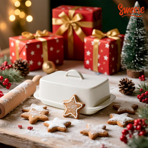 Sweese Large Butter Dish with Lid for Countertop, Porcelain 8oz Butter Keeper with Handle Cover Design, 7.7 Inch Butter Container Perfect for East...