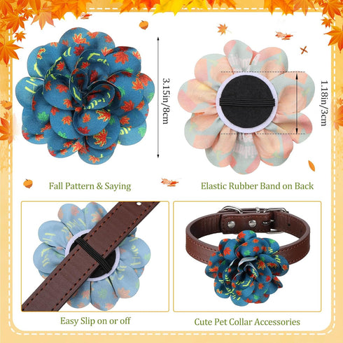 Sanwuta 30 Pcs Fall Dog Collar Flowers Bulk Thanksgiving Pet Flower Collar Bow Ties Holiday Dog Accessories Slides Attachment Decorations for Smal...