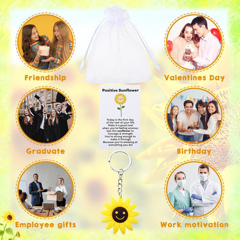 30 Set Inspirational Positive Sunflower Keychains End of the Year Gifts Bulk Motivation Employee Appreciation with Funny Card Organza Bag Gifts fo...