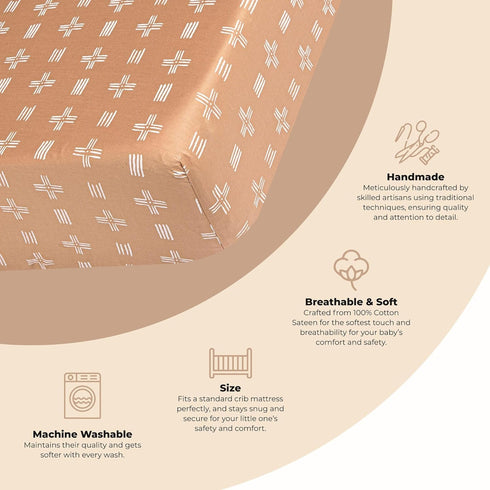 Crane Baby Soft Cotton Crib Mattress Sheet, Fitted Sheet for Cribs and Toddler Beds, Copper Dash, 28”w x 52”h x 9”d...
