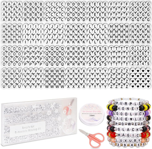 1450 Pieces Letter Beads Kit, 4x7 mm White Acrylic Alphabet Beads Letter Beads for Jewelry Making Number Beads Heart Beads Friendship Bracelet Bea...