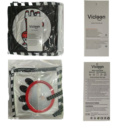 Vicloon Black and White High Contrast Baby Toys, Soft Baby Book for Newborn 0-3-6-12 Months, Infant Tummy Time Toys, Early Education Sensory Toys,...