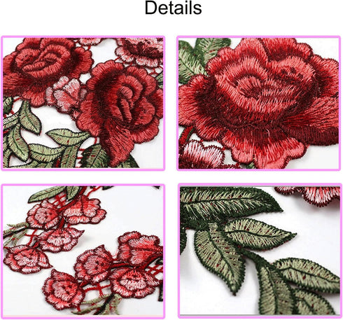 12pcs Rose Embroidered Lace Flower Applique Patches for Arts Crafts DIY Decor, Jeans, Jackets, Clothing, Bags...