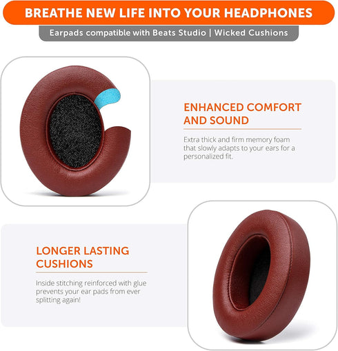 WC Wicked Cushions Replacement Ear Pads for Beats Studio 2 & 3 (B0501, B0500) Wired & Wireless | Does NOT Fit Beats Solo | Softer PU Leather, Enha...
