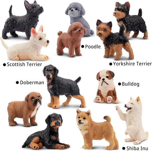 12PCS Dog Figurines, Realistic Plastic Puppy Figurines, Hand Painted Emulational Tiny Dogs Animals Toy, Dog Cake Topper Christmas Birthday Gift fo...