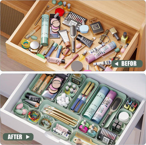 Famhap 9 PCS Plastic Drawer Organizer Set, Desk Drawer Divider Organizer Trays, Vanity Storage Bins for Makeup, Jewelry, Utensils, Gadgets for Kit...