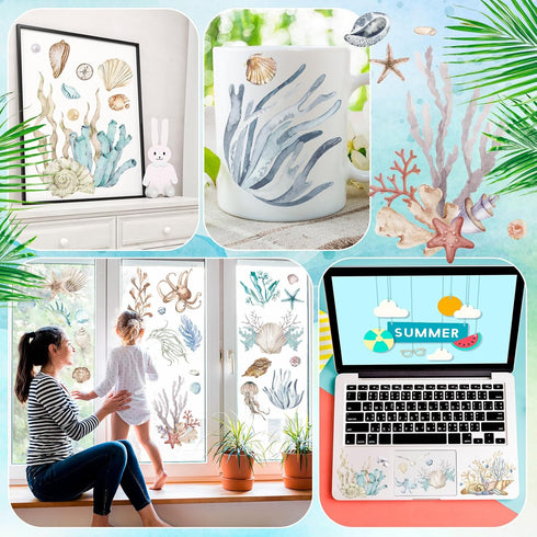 Dispowreath 16 Sheets Ocean Boho Rub on Transfers Stickers Mixed Sea Life Rub on Transfers for Crafts Fish Starfish Decor Furniture Decals for DIY...