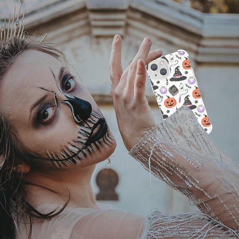 YESPURE for iPhone 14 Case,Cute Pumpkin Ghost Halloween Pattern Design,Transparent Soft TPU Anti-Yellowing Anti-Scratch Shockproof Protective Cove...