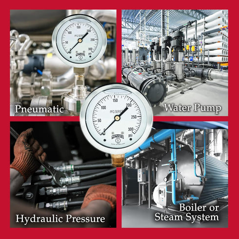 Winters 2-1/2" Dial Size, Liquid Filled Industrial Pressure Gauge, Brass Internals, 304 Stainless Steel Case, Single Scale 0-300 psi, 1.5% Acc, 1/...