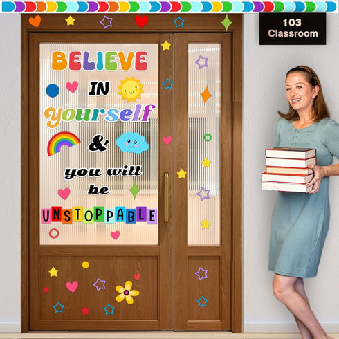 BELIEVE in YOURSELF Classroom Bulletin Board Decoration Set Motivational Cutouts Bulletin Board Wall Door Decor for Kindergarten Preschool Element...