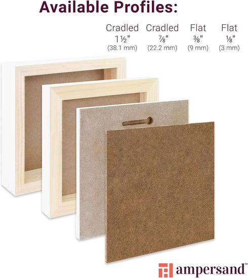 Ampersand Art Supply Wood Gesso Artist Painting Panel: Primed Smooth, 8" x 10", 7/8" Cradled Profile...