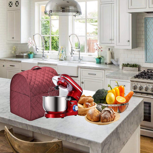 Stand Mixer Dust Cover with 3 Pockets Compatible with KitchenAid Tilt Head, Easy Cleaning,Can Ironable (Red Wine, Fits for 6-8 Quart)...
