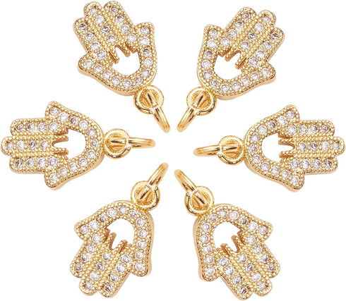 DanLingJewelry 10 pcs Cubic Zirconia Brass Charms Hand Charms Rhinestone Charms for Jewelry Making Choker Tiny Dangle...