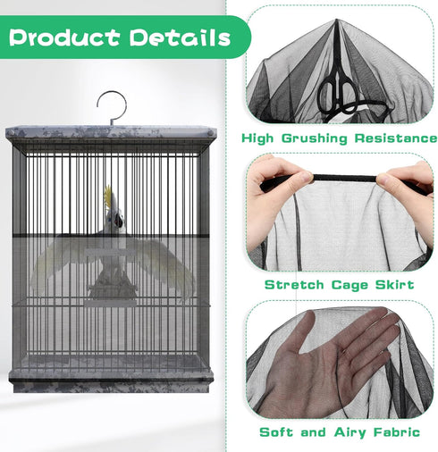 Bird Cage Seed Catcher, Universal Adjustable Birdcage Cover Skirt Bird Cage Net Cover Nylon Guard Net Cover for Parrot Parakeet Macaw Round Square...