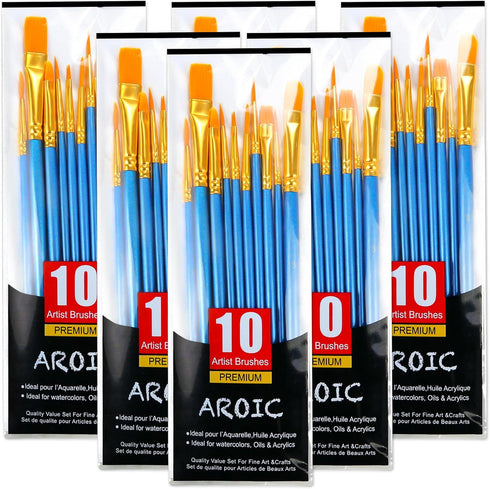 60 Pcs Acrylic Paint Brush Set, Oil & Watercolor - Professional Artist Brushes with Wooden Handle Nylon Hair Brushes - Bulk Art Supplies for Adult...
