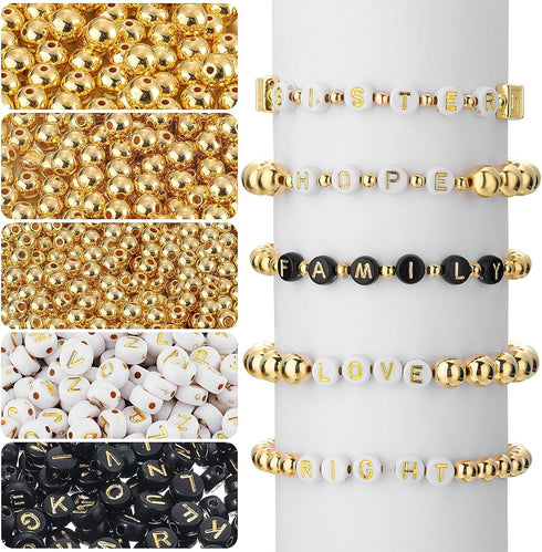 1600 Pieces Alphabet Beads Round Letter Beads for Jewelry Making White Black Letter, 1200 Spacer, 400 Letter Bead in 2 Colors for DIY Craft Making...