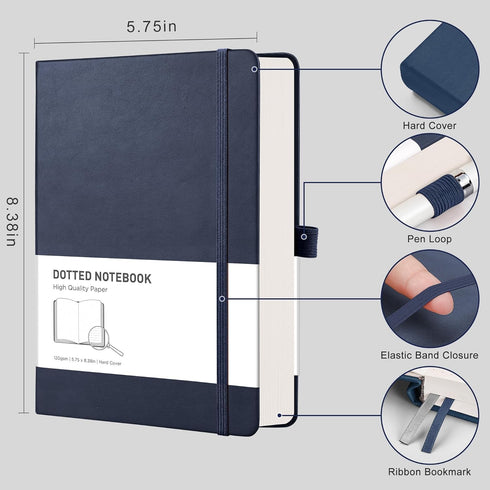 RETTACY Bullet Dotted Journal - A5 Dotted Grid Journal Notebook with 256 Pages, 120 GSM Acid-Free Paper, Bullet Journaling, Sketching, Leather Har...