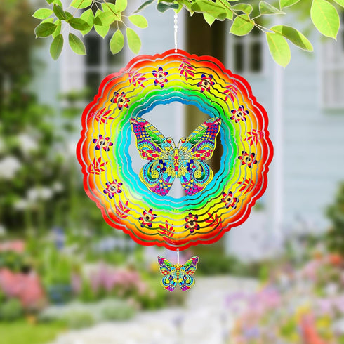 OWANVION Metal Butterfly Wind Spinners, Hanging Stainless Steel Garden Spinner Butterfly Gift for Women Men, 12 Inch Kinetic Wind Catchers Sculptu...