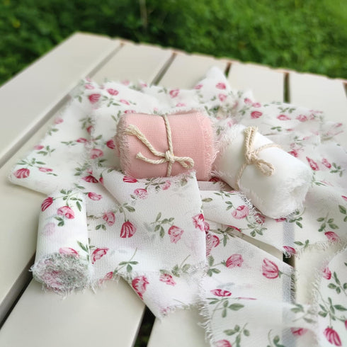 Mybbshower Floral Chiffon Fringe Ribbon 1.5" x 15Yd (3 Rolls *5Yd) for Wedding Invitations, Bridal Bouquets, DIY Tassel Garland Decorations, Gifts...