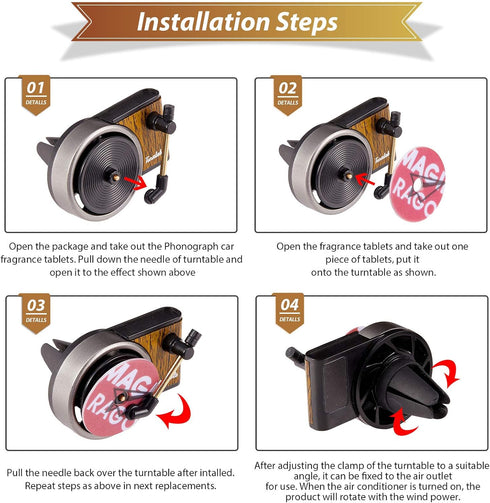 3 Pieces Air Freshener Record Player, Car Vent Clip Car Fragrance Diffusers Clips in Retro Style, 18 Pieces Aromatherapy Tablets Aromatherapy Repl...