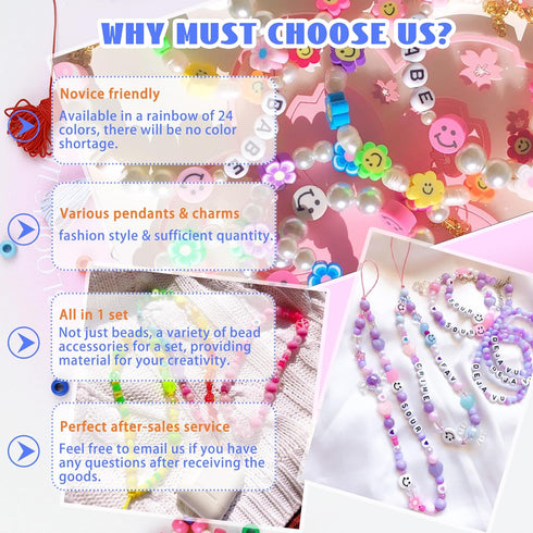 GREENTIME 700Pcs Pony Beads for Bracelet Making Kit, 600Pcs/24 Colors Plastic Rainbow Hair Bead and 100pcs Letter Beads Charms for DIY Craft Jewel...