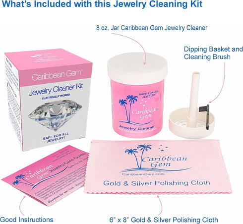 All Purpose Jewelry Cleaner Kit w/8oz Cleaning Solution, Basket & Brush - Jewelry Cleaner Kit for Gold, Silver, Diamonds, Rings, Gems & Precious S...