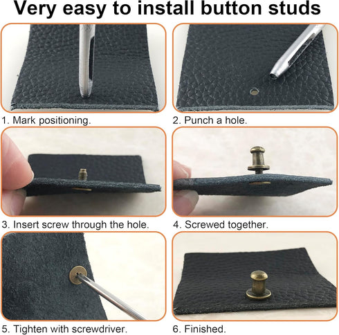 YORANYO 75 Sets 8MM Round Head Button Stud for Leather Chicago Screws Spikes and Stud Leather Rivets Screws Button Rivets for Repair and Decorate ...