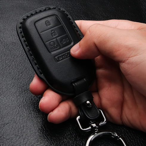 Tukellen for Honda Leather Key Fob Cover with Keychain Compatible with Honda Accord Civic Fit Pilot Odyssey CRV Clarity CRZ HRV Ridgeline EX EX-L ...