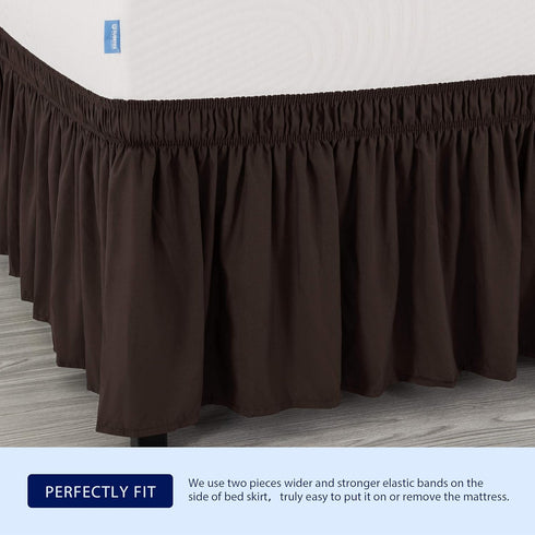 Subrtex Wrap Around Bed Skirt Elastic Elegant Soft Fabric Ruffled Fade Resistant Replaceable (Full, Chocolate)...