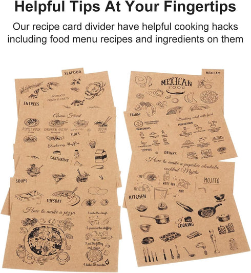 Outus 36 Pieces Recipe Card Dividers Tabs Include 24 Labelled and 12 Blank Tabs 60 Adhesive Labels Fit 4 x 6 Inch Cards for Recipe Box Organize (C...
