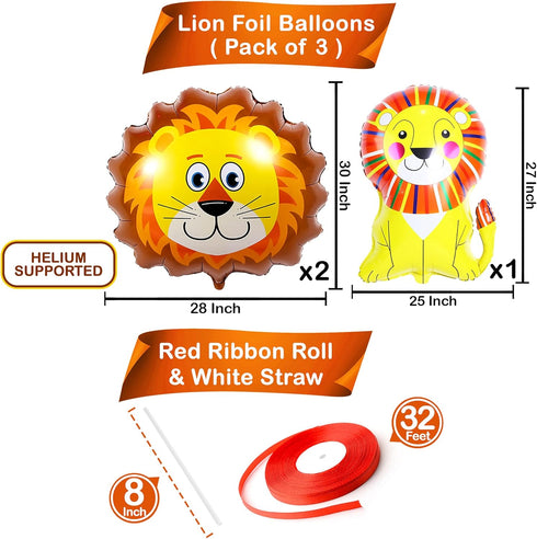 KatchOn, Lion Balloons for Birthday Party - Giant 30 Inch, Pack of 3 | Lion Foil Balloon, Lion Party Decorations | Lion Mylar Balloon, Lion Decora...