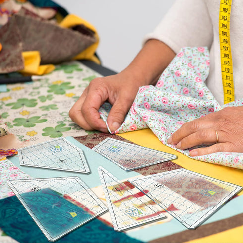 Quilting Template Set Acrylic Cutting Templates for Quilting Sewing Machine Ruler DIY Hand Patchwork Quilt Templates Ruler for Cut Mats 9 x 9 Inch...