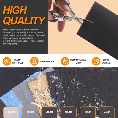 Rustark 26Pcs Resin Sanding and Polishing Casting Tools Assortment Kit Includes Sand Papers Metal Resin Files Polishing Blocks Scissors Brush Poli...