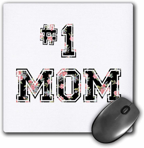 3dRose 8 x 8 x 0.25 Inches Mouse Pad, Number One Mom in Black/Pink Floral Print (mp_151620_1)...