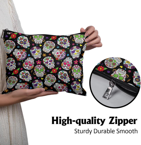 Cafl Sugar Skulls Makeup Bag Travel Large Day Dead Cosmetic Bag Organizer toiletry Essentials Jewelry Skincare Zipper Bag Gift For Women -10×8 inc...