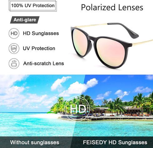 FEISEDY Polarized Sunglasses Women Men Vintage Round Classic Mirrored Sun Glasses B2571...