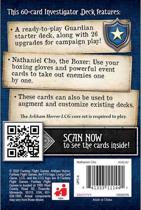 Fantasy Flight Games Arkham Horror The Card Game Nathaniel Cho Starter Deck - Unleash The Fury of a New Investigator! Cooperative Living Card Game...