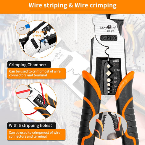 8 inch Wire Cutters, 4-in-1 High Leverage Wire Diagonal Cutting Pliers with Wire Stripper Crimper, Heavy Duty Side-Cutting Pliers, Multi-function ...