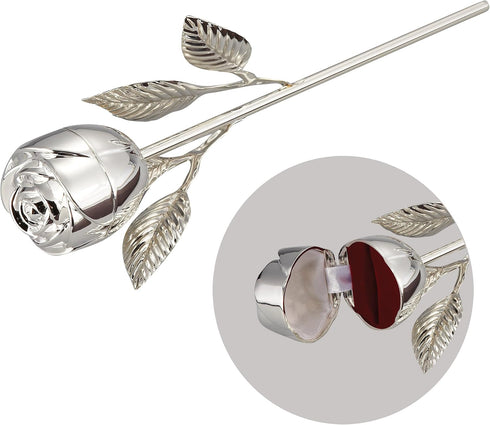 Rose Ring Holder with Long Stem, Silver...