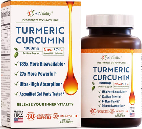 Turmeric Curcumin NovaSOL 1000mg - Nature's Joint Support Herbal Supplements - 185x Bioavailable Than Standard Curcumin - Natural Softgels...